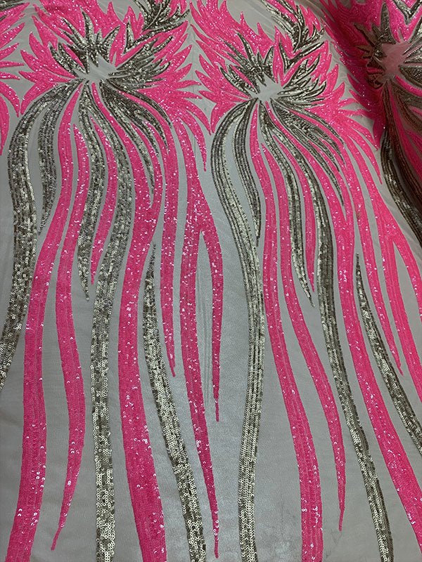 French Feather Embroidered Spandex 4 Way Stretch Sequin Mesh Lace FabricICEFABRICICE FABRICSPink/ChampagneFrench Feather Embroidered Spandex 4 Way Stretch Sequin Mesh Lace Fabric ICEFABRIC Pink/Champagne