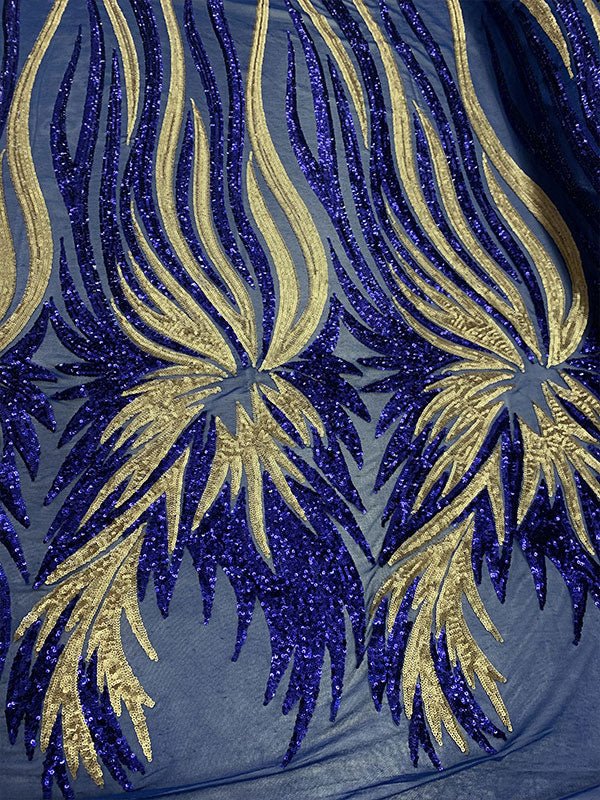 French Feather Embroidered Spandex 4 Way Stretch Sequin Mesh Lace FabricICEFABRICICE FABRICSRoyal BlueFrench Feather Embroidered Spandex 4 Way Stretch Sequin Mesh Lace Fabric ICEFABRIC Royal Blue