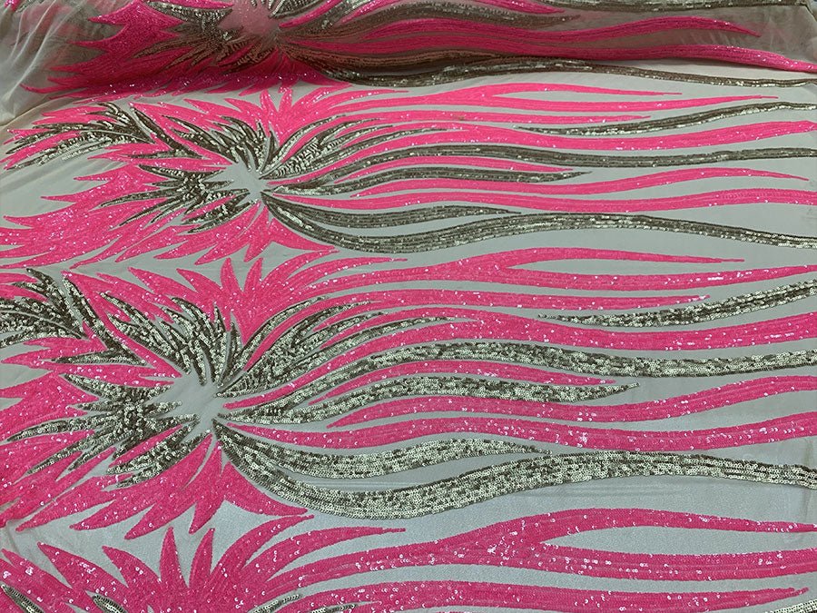 French Feather Embroidered Spandex 4 Way Stretch Sequin Mesh Lace FabricICEFABRICICE FABRICSPink/ChampagneFrench Feather Embroidered Spandex 4 Way Stretch Sequin Mesh Lace Fabric ICEFABRIC Pink/Champagne