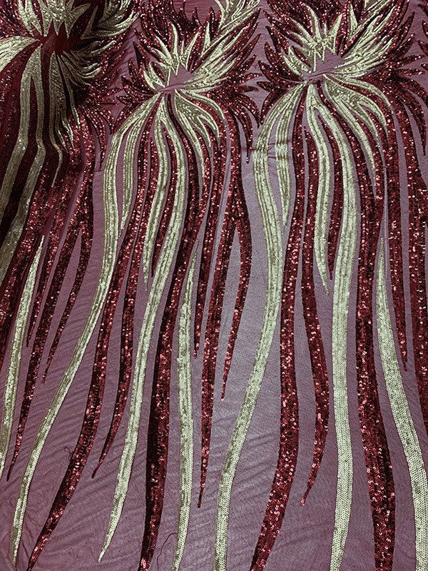 French Feather Embroidered Spandex 4 Way Stretch Sequin Mesh Lace FabricICEFABRICICE FABRICSBurgundyFrench Feather Embroidered Spandex 4 Way Stretch Sequin Mesh Lace Fabric ICEFABRIC Burgundy