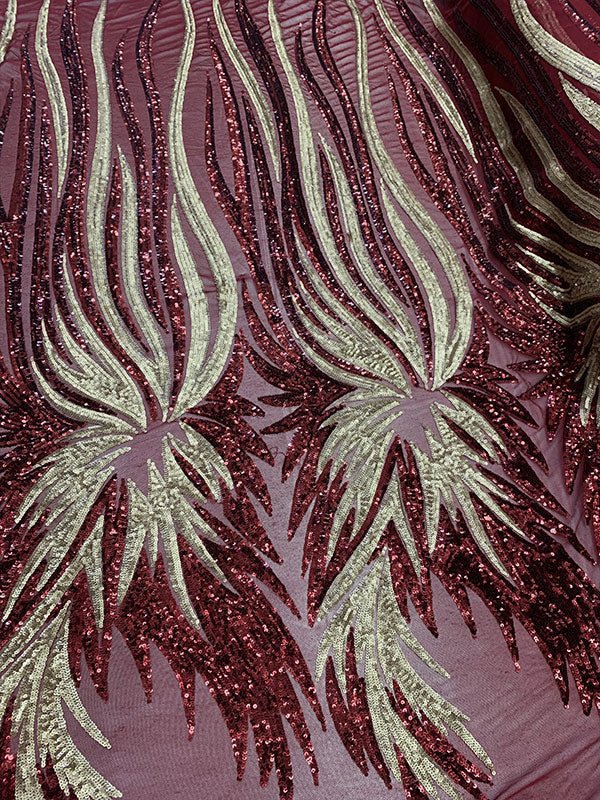French Feather Embroidered Spandex 4 Way Stretch Sequin Mesh Lace FabricICEFABRICICE FABRICSBurgundyFrench Feather Embroidered Spandex 4 Way Stretch Sequin Mesh Lace Fabric ICEFABRIC Burgundy