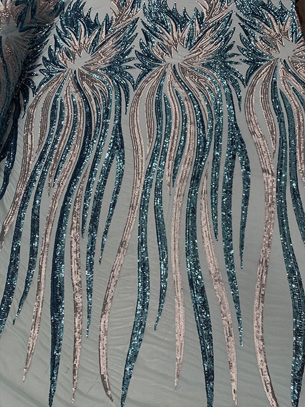 French Feather Embroidered Spandex 4 Way Stretch Sequin Mesh Lace FabricICEFABRICICE FABRICSMint/ChampagneFrench Feather Embroidered Spandex 4 Way Stretch Sequin Mesh Lace Fabric ICEFABRIC Mint/Champagne