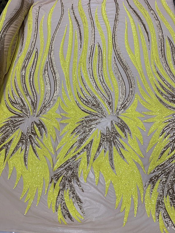 French Feather Embroidered Spandex 4 Way Stretch Sequin Mesh Lace FabricICEFABRICICE FABRICSYellowFrench Feather Embroidered Spandex 4 Way Stretch Sequin Mesh Lace Fabric ICEFABRIC Yellow