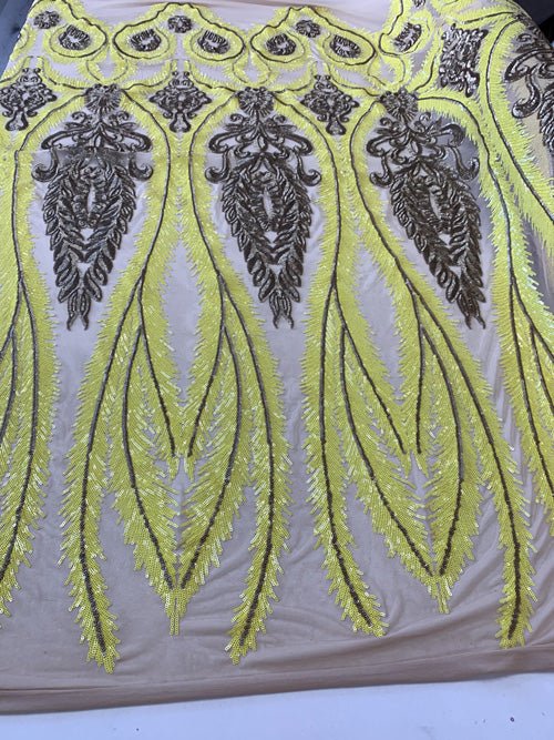 French Luxury 4 Way Stretch Sequins Spandex Power Mesh Lace FabricICEFABRICICE FABRICSYellowFrench Luxury 4 Way Stretch Sequins Spandex Power Mesh Lace Fabric ICEFABRIC Yellow