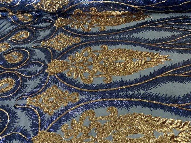 French Luxury 4 Way Stretch Sequins Spandex Power Mesh Lace FabricICEFABRICICE FABRICSYellowFrench Luxury 4 Way Stretch Sequins Spandex Power Mesh Lace Fabric ICEFABRIC Navy Blue