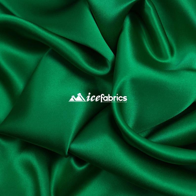 French Quality 5% Stretch Satin Fabric Spandex Fabric BTY ICEFABRIC Kelly Green