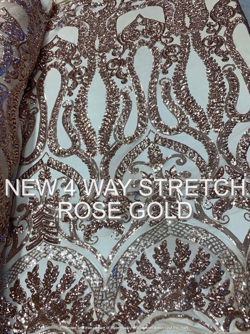 Geometric Sequins Spandex 4 Way Stretch Sequins FabricICEFABRICICE FABRICSRose GoldGeometric Sequins Spandex 4 Way Stretch Sequins Fabric ICEFABRIC Rose Gold
