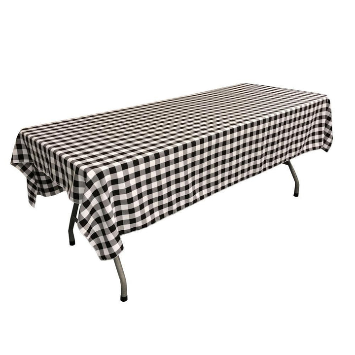 Gingham Checkered Polyester Rectangular Tablecloth 60 x 108 Inches FabricICEFABRICICE FABRICSWhite Black1Gingham Checkered Polyester Rectangular Tablecloth 60 x 108 Inches Fabric ICEFABRIC White Black