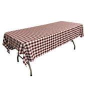 Gingham Checkered Polyester Rectangular Tablecloth 60 x 108 Inches FabricICEFABRICICE FABRICSWhite Burgundy1Gingham Checkered Polyester Rectangular Tablecloth 60 x 108 Inches Fabric ICEFABRIC White Burgundy