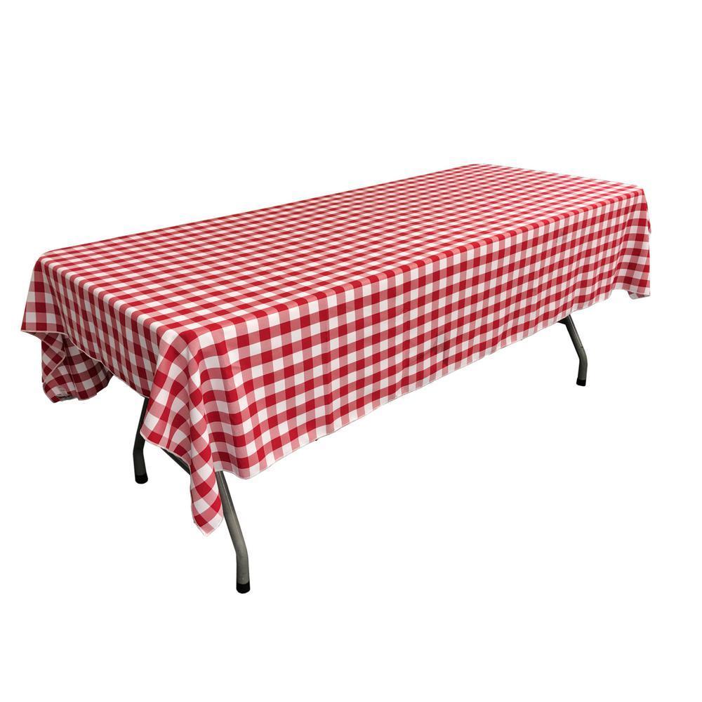 Gingham Checkered Polyester Rectangular Tablecloth 60 x 108 Inches FabricICEFABRICICE FABRICSWhite Red1Gingham Checkered Polyester Rectangular Tablecloth 60 x 108 Inches Fabric ICEFABRIC White Red