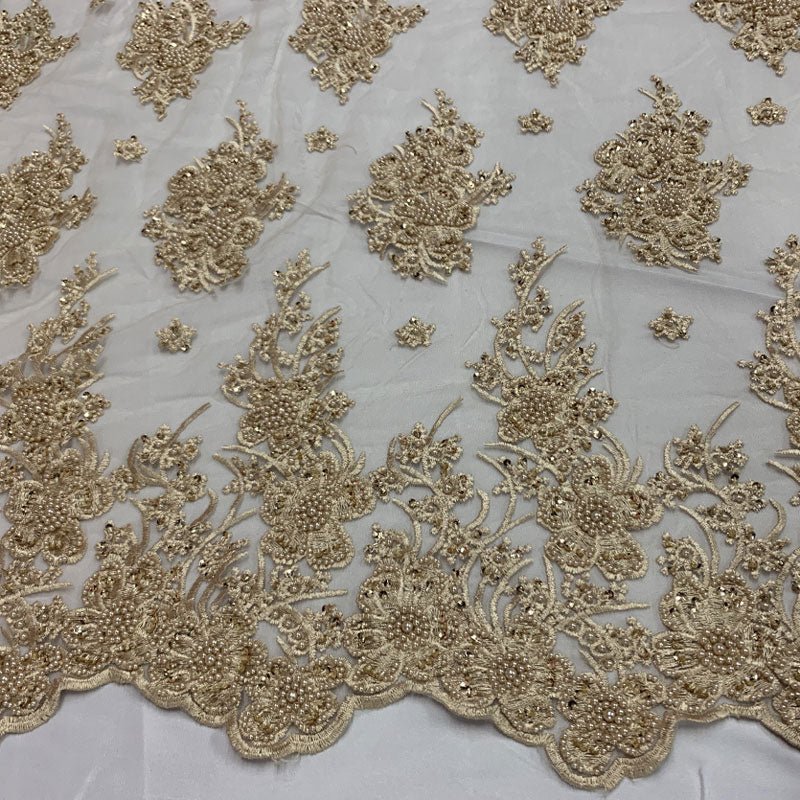 Gold Beaded Fabric _ Lace Floral embroidered fabric _ Bridal FabricICEFABRICICE FABRICSGoldPer Yard (36 Inches)Gold Beaded Fabric _ Lace Floral embroidered fabric _ Bridal Fabric ICEFABRIC