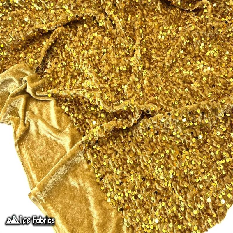 Gold Emma Embroidery Sequin Velvet Fabric By The YardICE FABRICSICE FABRICSGoldBy The Yard (58" Wide)Gold Emma Embroidery Sequin Velvet Fabric By The Yard ICE FABRICS