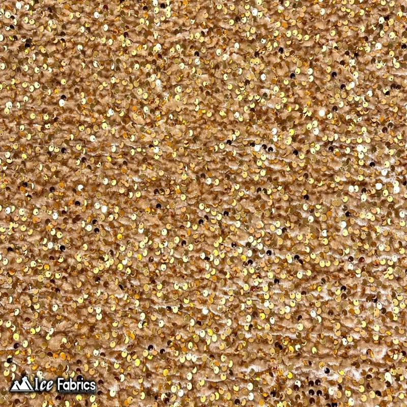 Gold Emma Stretch Velvet Fabric with Embroidery SequinICE FABRICSICE FABRICSBy The Yard (58" Wide)2 Way StretchGold Emma Stretch Velvet Fabric with Embroidery Sequin ICE FABRICS