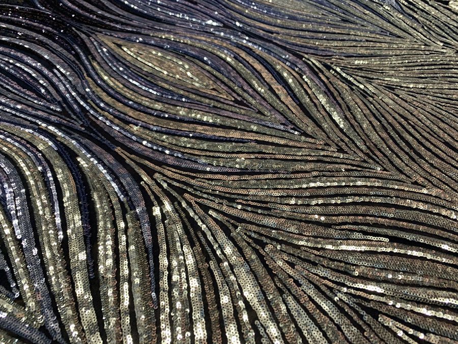 Gold Powder Blue Black On Black Mesh Iridescent Fabric/ Embroidery 4 Way Stretch Sequin Fabric.ICEFABRICICE FABRICSGold Powder Blue Black On Black Mesh1 YARDGold Powder Blue Black On Black Mesh Iridescent Fabric/ Embroidery 4 Way Stretch Sequin Fabric. ICEFABRIC