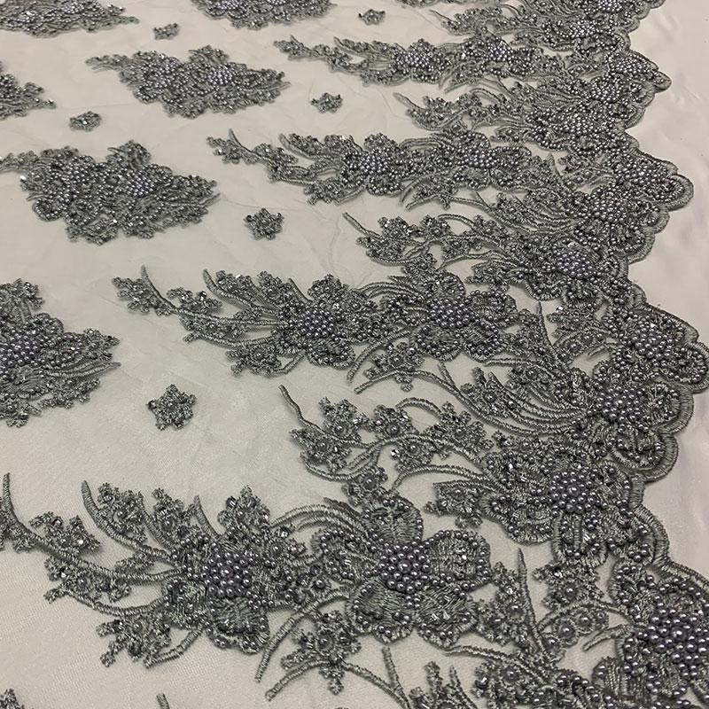 Gray Beaded Fabric _ Lace Floral embroidered fabric _ Bridal FabricICEFABRICICE FABRICSGrayPer Yard (36 Inches)Gray Beaded Fabric _ Lace Floral embroidered fabric _ Bridal Fabric ICEFABRIC