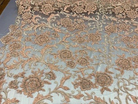 Hand Beaded Lace Fabric - Embroidery Floral Lace With Sequins And FlowersICE FABRICSICE FABRICSPeach/ BlushHand Beaded Lace Fabric - Embroidery Floral Lace With Sequins And Flowers ICE FABRICS Peach/ Blush