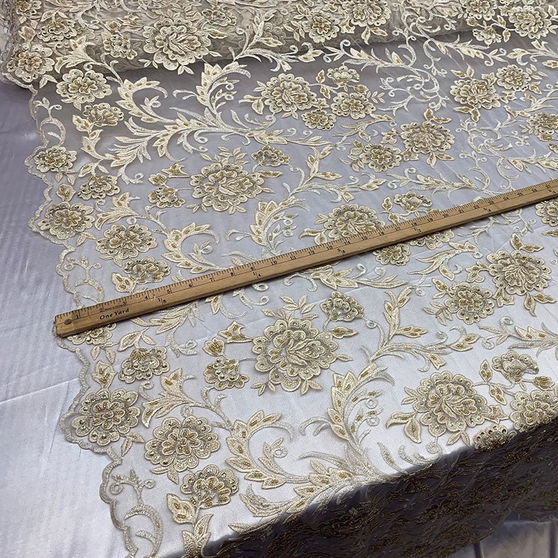 Hand Beaded Lace Fabric - Embroidery Floral Lace With Sequins And FlowersICE FABRICSICE FABRICSPink/BlushHand Beaded Lace Fabric - Embroidery Floral Lace With Sequins And Flowers ICE FABRICS Champagne
