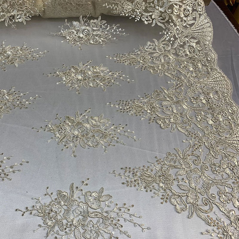 Hand Made Mesh Floral Lace Embroidery Fabric By The YardICEFABRICICE FABRICSIvoryHand Made Mesh Floral Lace Embroidery Fabric By The Yard ICEFABRIC Ivory
