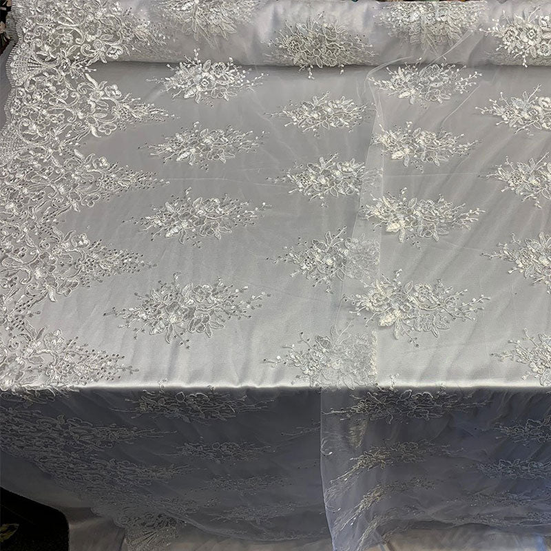 Hand Made Mesh Floral Lace Embroidery Fabric By The YardICEFABRICICE FABRICSWhiteHand Made Mesh Floral Lace Embroidery Fabric By The Yard ICEFABRIC White