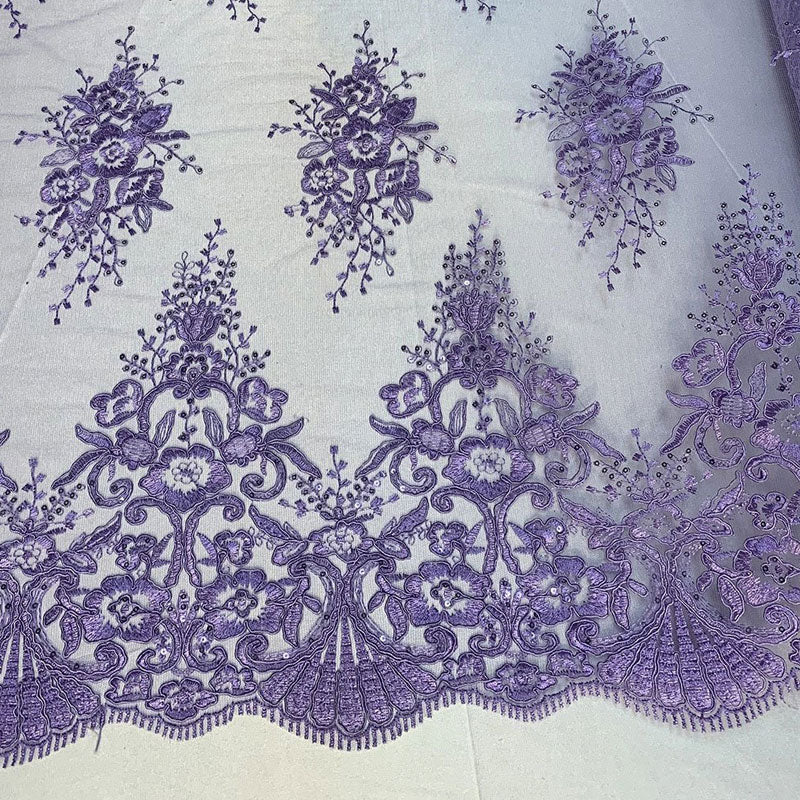 Hand Made Mesh Floral Lace Embroidery Fabric By The YardICEFABRICICE FABRICSChampagneHand Made Mesh Floral Lace Embroidery Fabric By The Yard ICEFABRIC Lilac