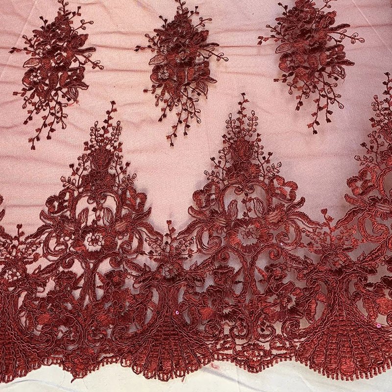 Hand Made Mesh Floral Lace Embroidery Fabric By The YardICEFABRICICE FABRICSNavy BlueHand Made Mesh Floral Lace Embroidery Fabric By The Yard ICEFABRIC Burgundy
