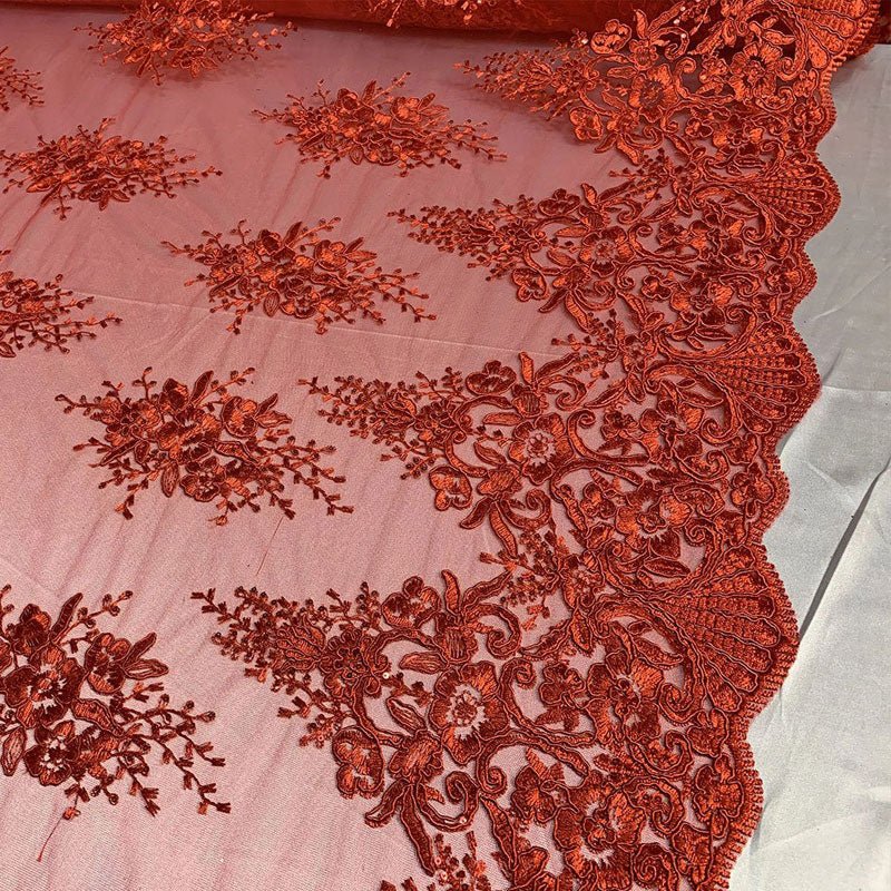 Hand Made Mesh Floral Lace Embroidery Fabric By The YardICEFABRICICE FABRICSRedHand Made Mesh Floral Lace Embroidery Fabric By The Yard ICEFABRIC Red
