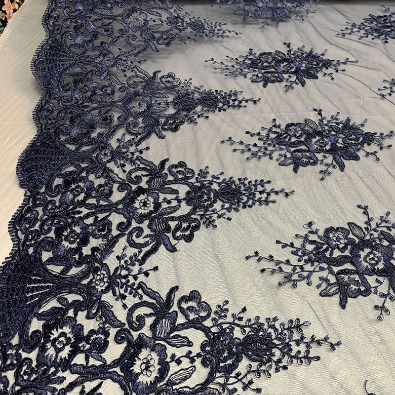 Hand Made Mesh Floral Lace Embroidery Fabric By The YardICEFABRICICE FABRICSNavy BlueHand Made Mesh Floral Lace Embroidery Fabric By The Yard ICEFABRIC Navy Blue