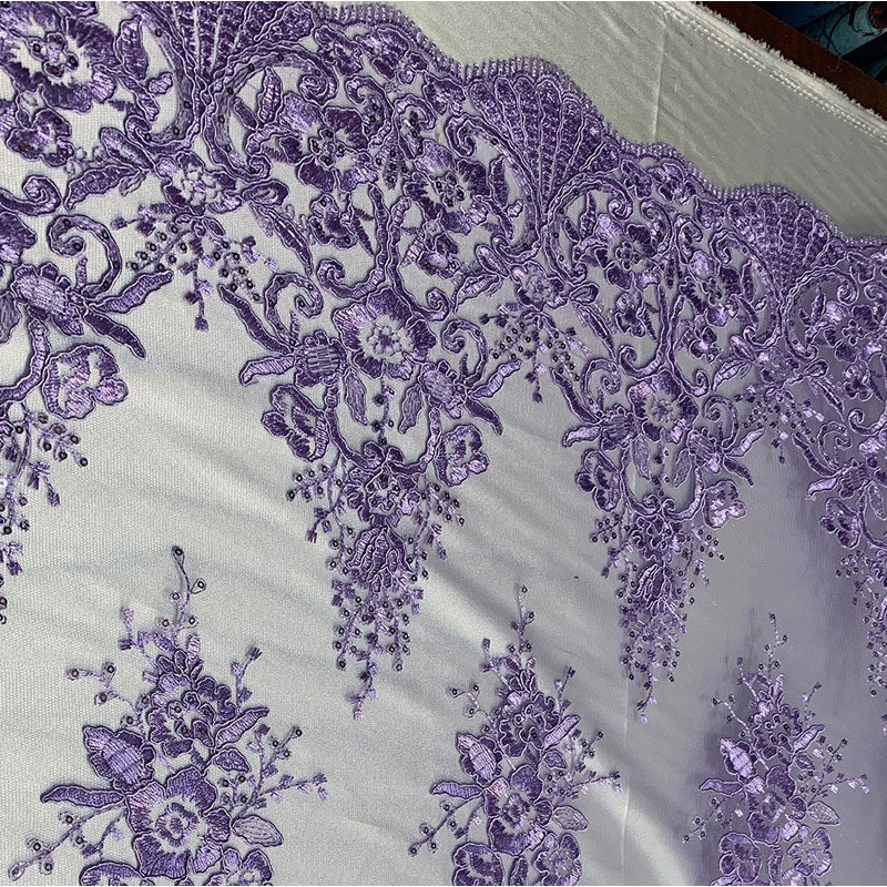 Hand Made Mesh Floral Lace Embroidery Fabric By The YardICEFABRICICE FABRICSLilacHand Made Mesh Floral Lace Embroidery Fabric By The Yard ICEFABRIC Lilac
