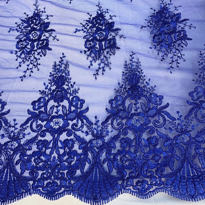Hand Made Mesh Floral Lace Embroidery Fabric By The YardICEFABRICICE FABRICSBurgundyHand Made Mesh Floral Lace Embroidery Fabric By The Yard ICEFABRIC Royal Blue