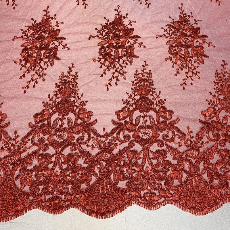 Hand Made Mesh Floral Lace Embroidery Fabric By The YardICEFABRICICE FABRICSPeach/BlushHand Made Mesh Floral Lace Embroidery Fabric By The Yard ICEFABRIC Red