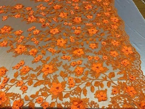 Handmade 3D Flowers Embroidered Beads And Pearls Beaded Mesh Lace FabricICE FABRICSICE FABRICSGrayHandmade 3D Flowers Embroidered Beads And Pearls Beaded Mesh Lace Fabric ICE FABRICS Orange