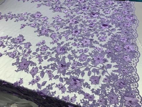 Handmade 3D Flowers Embroidered Beads And Pearls Beaded Mesh Lace FabricICE FABRICSICE FABRICSLavender/PurpleHandmade 3D Flowers Embroidered Beads And Pearls Beaded Mesh Lace Fabric ICE FABRICS Lavender/Purple