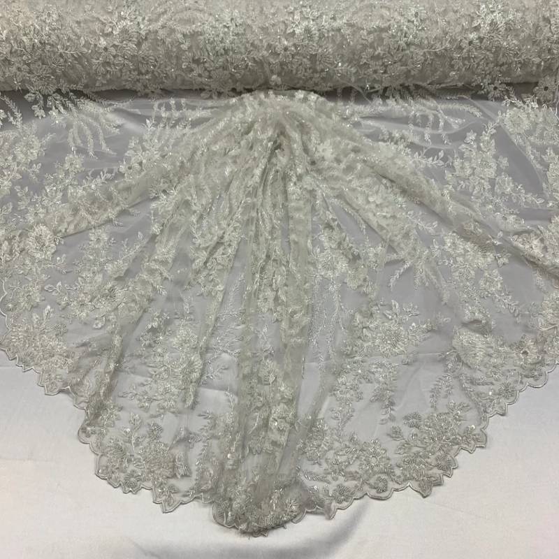 Handmade Embroidery Off-White Lace Fabric / Beaded lace on MeshICE FABRICSICE FABRICSBy The YardHandmade Embroidery Off-White Lace Fabric / Beaded lace on Mesh ICE FABRICS