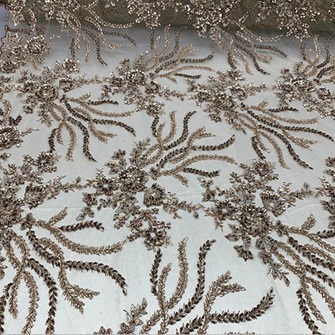 Handmade Floral Luxury Flowers Sequins Beaded Mesh LaceICE FABRICSICE FABRICSTaupe/BrownHandmade Floral Luxury Flowers Sequins Beaded Mesh Lace ICE FABRICS Taupe/Brown