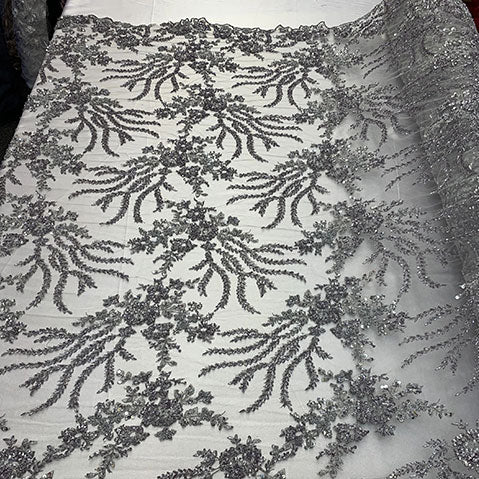 Handmade Floral Luxury Flowers Sequins Beaded Mesh LaceICE FABRICSICE FABRICSTaupe/BrownHandmade Floral Luxury Flowers Sequins Beaded Mesh Lace ICE FABRICS Silver/Gray