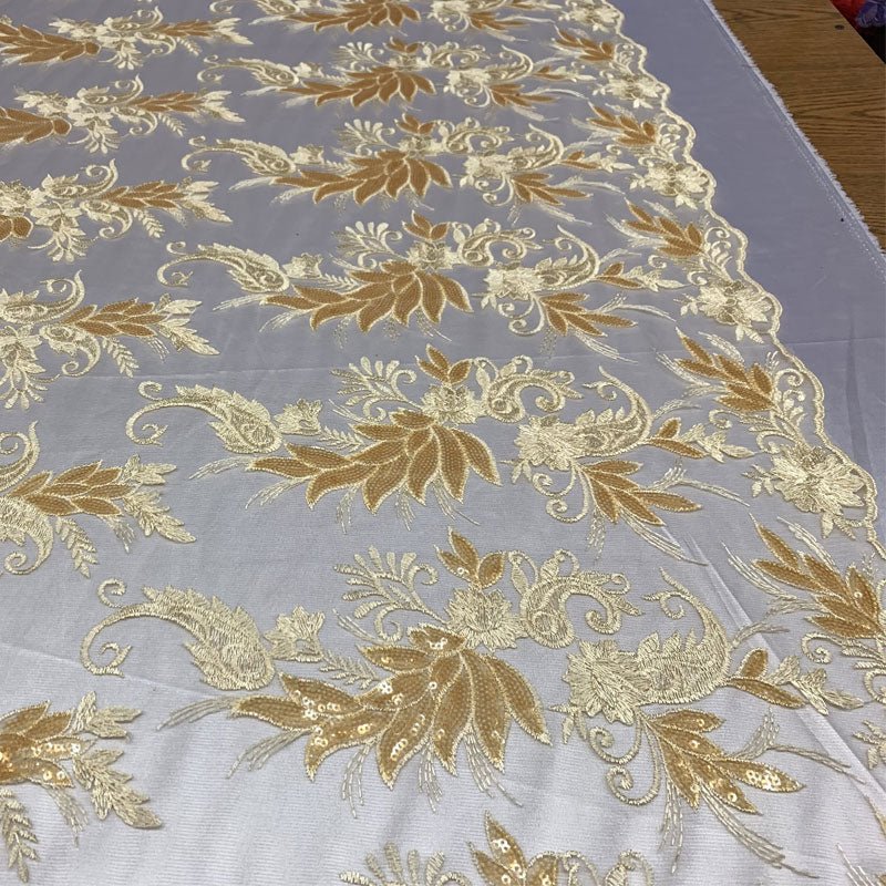 Handmade Floral Mesh Lace Embroidered Fabric By The YardICEFABRICICE FABRICSGoldHandmade Floral Mesh Lace Embroidered Fabric By The Yard ICEFABRIC Gold