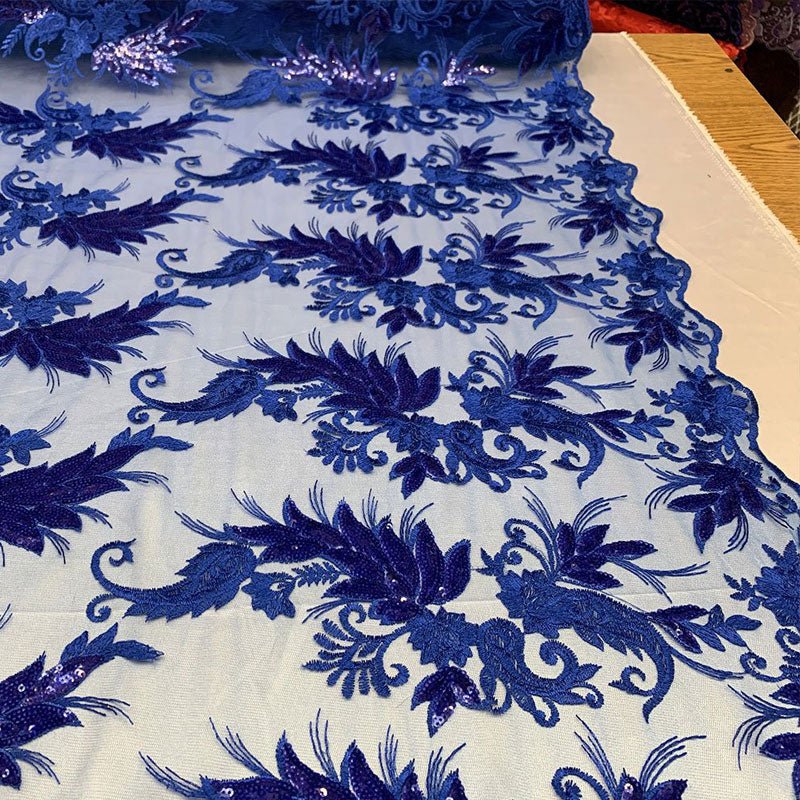Handmade Floral Mesh Lace Embroidered Fabric By The YardICEFABRICICE FABRICSRoyal BlueHandmade Floral Mesh Lace Embroidered Fabric By The Yard ICEFABRIC Royal Blue