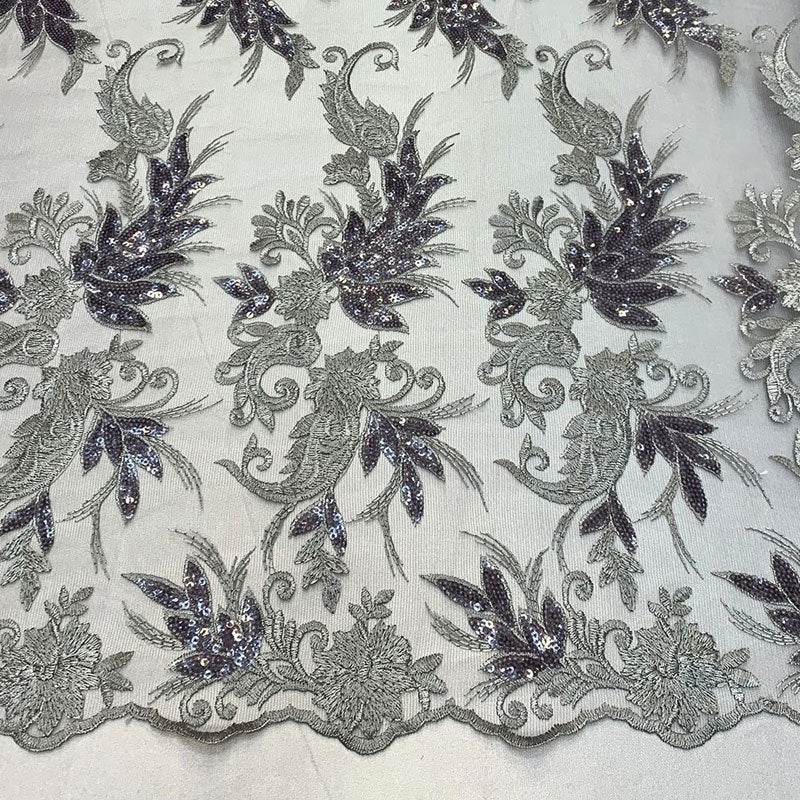Handmade Floral Mesh Lace Embroidered Fabric By The YardICEFABRICICE FABRICSGrayHandmade Floral Mesh Lace Embroidered Fabric By The Yard ICEFABRIC Gray