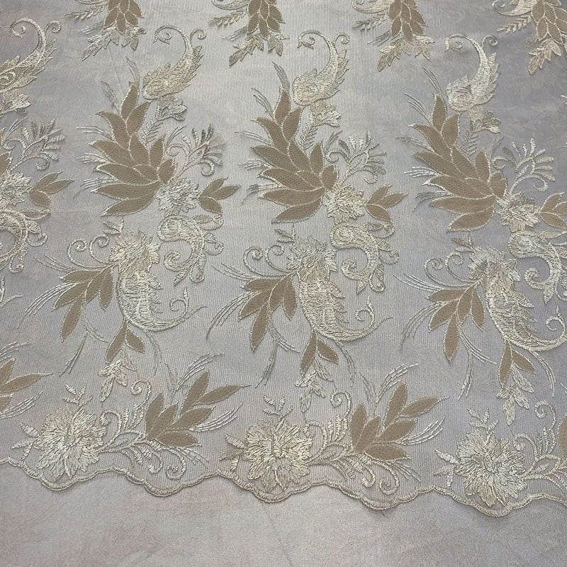 Handmade Floral Mesh Lace Embroidered Fabric By The YardICEFABRICICE FABRICSCoralHandmade Floral Mesh Lace Embroidered Fabric By The Yard ICEFABRIC Cream/Ivory