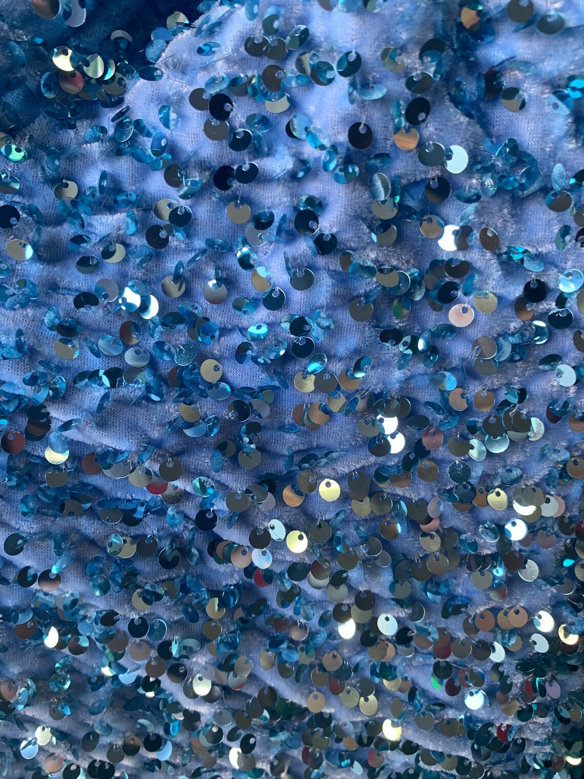 Iridescent Baby Blue Mermaid Sequin on Baby Blue Stretch Velvet Spandex FabricICE FABRICSICE FABRICSPer YardIridescent Baby Blue Mermaid Sequin on Baby Blue Stretch Velvet Spandex Fabric ICE FABRICS