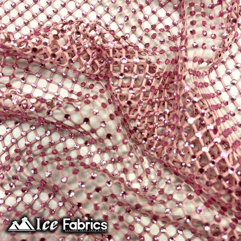 Iridescent Crystal Beaded 4 Way Stretch Fabric FishnetICE FABRICSICE FABRICSDusty RoseIridescent Crystal Beaded 4 Way Stretch Fabric Fishnet ICE FABRICS Dusty Rose