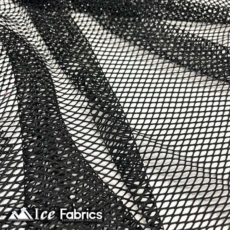 Iridescent Rhinestones Fabric On White Stretch Net Fabric, Fish Net wi
