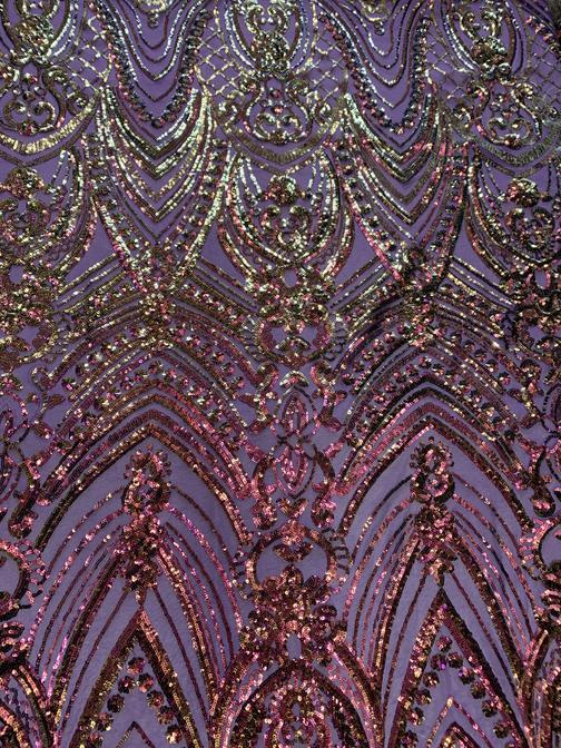 Iridescent French 4 Way Stretch Sequins On Spandex Mesh Fabric By The YardICEFABRICICE FABRICSPurple On Purple MeshIridescent French 4 Way Stretch Sequins On Spandex Mesh Fabric By The Yard ICEFABRIC Purple On Purple Mesh