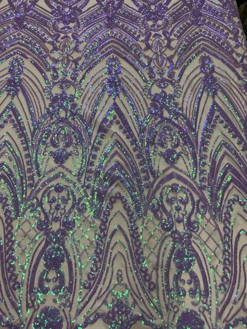 Iridescent French 4 Way Stretch Sequins On Spandex Mesh Fabric By The YardICEFABRICICE FABRICSLilac On Lalic MeshIridescent French 4 Way Stretch Sequins On Spandex Mesh Fabric By The Yard ICEFABRIC Lilac On Lalic Mesh