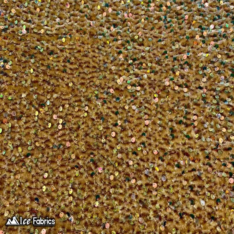 Iridescent Gold Emma Stretch Velvet Fabric with Embroidery SequinICE FABRICSICE FABRICSBy The Yard (58" Wide)2 Way StretchIridescent Gold Emma Stretch Velvet Fabric with Embroidery Sequin ICE FABRICS