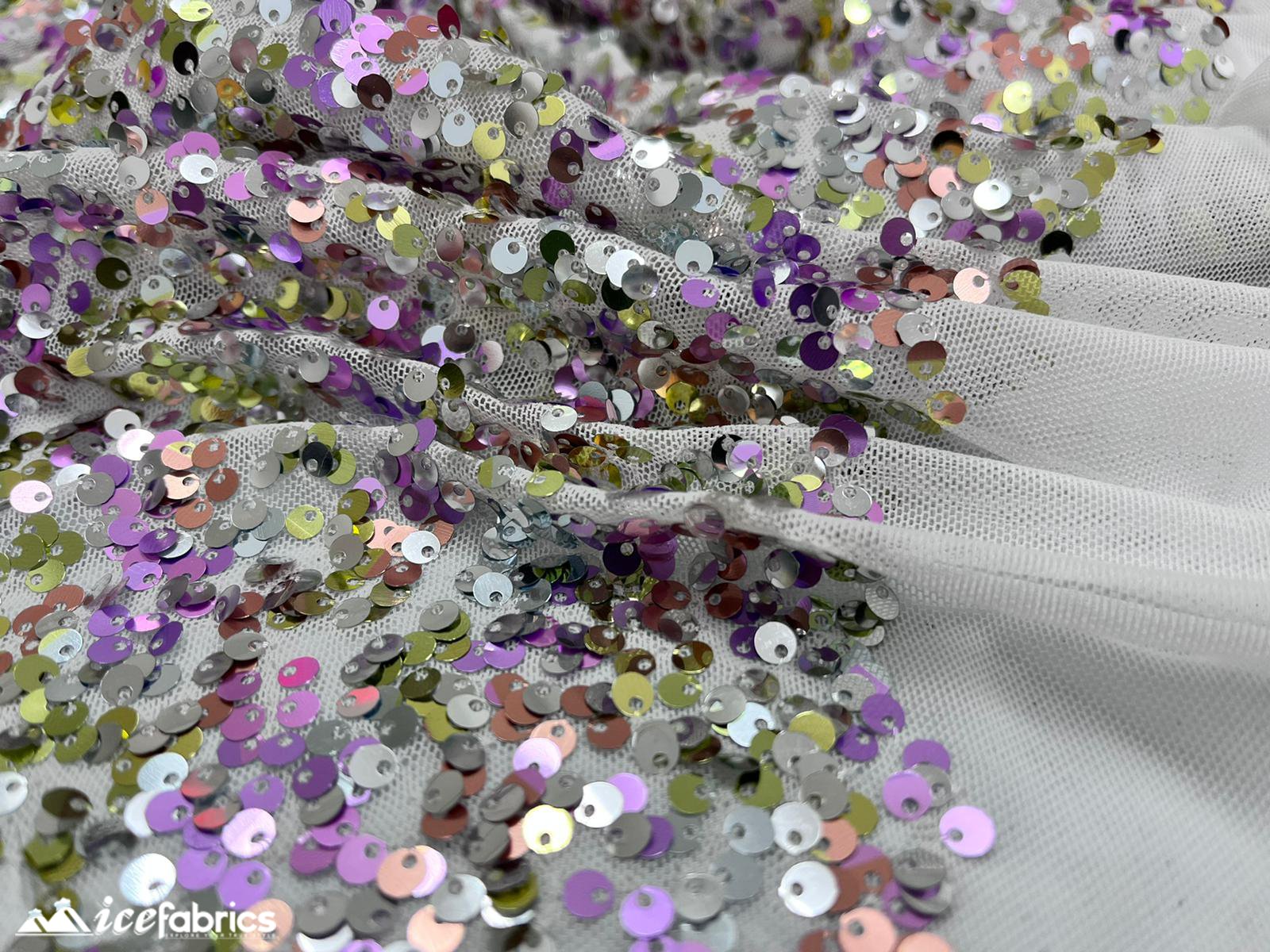 Iridescent Lavender Green 3 Tone 4 Way Stretch Sequin Fabric on White MeshICE FABRICSICE FABRICSBy The Yard (58" Wide)Iridescent Lavender Green 3 Tone 4 Way Stretch Sequin Fabric on White Mesh ICE FABRICS