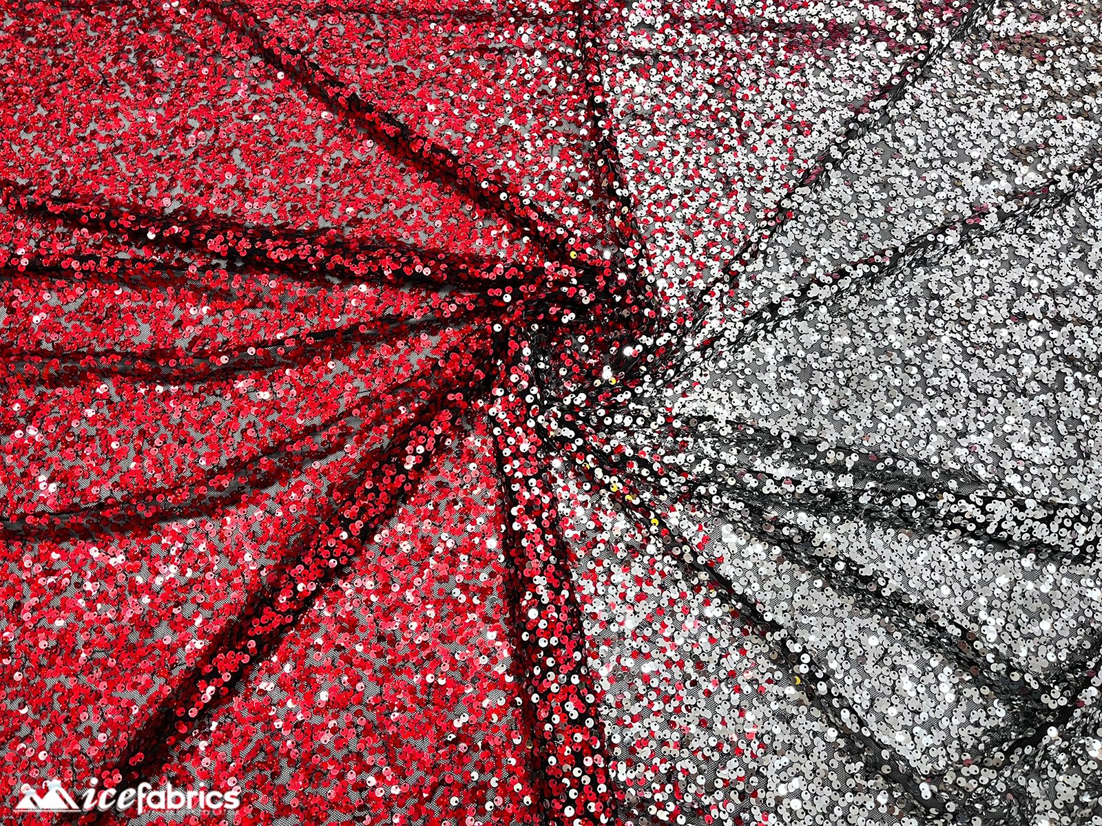 Iridescent Red Silver 3 Tone 4 Way Stretch Sequin Fabric on Black Mesh LaceICE FABRICSICE FABRICSBy The Yard (58" Wide)Iridescent Red Silver 3 Tone 4 Way Stretch Sequin Fabric on Black Mesh Lace ICE FABRICS