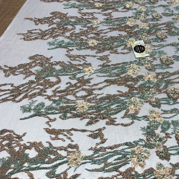 Italian Design Flower Embroidery Beaded Mesh Lace-IceFabrics