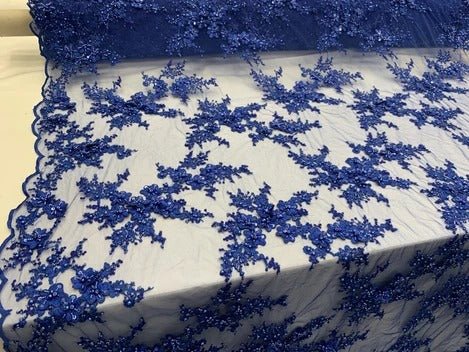 ITALIAN Heavy Embroidery Hand Beaded Mesh Lace Fabric Sold By The YardICE FABRICSICE FABRICSRoyal BlueITALIAN Heavy Embroidery Hand Beaded Mesh Lace Fabric Sold By The Yard ICE FABRICS Royal Blue