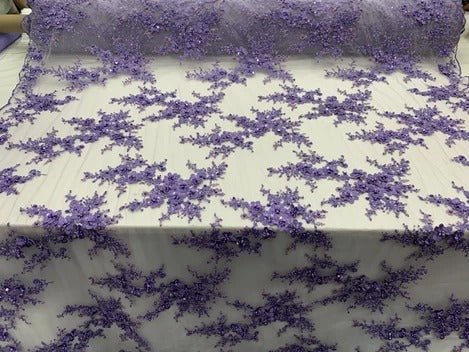 ITALIAN Heavy Embroidery Hand Beaded Mesh Lace Fabric Sold By The YardICE FABRICSICE FABRICSHunter GreenITALIAN Heavy Embroidery Hand Beaded Mesh Lace Fabric Sold By The Yard ICE FABRICS Lilac
